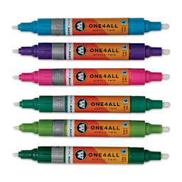 Molotow One4All Acrylic Twin Markers - Basic Colors 2, Set of 6 - with caps removed