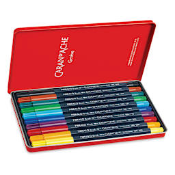 Caran d'Ache Fibralo Brush Marker Sets - Set of 10 markers shown in storage tin