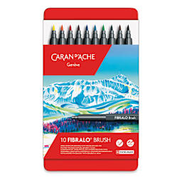 Caran d'Ache Fibralo Brush Marker Sets - Front of package of 10 markers with markers slightly out