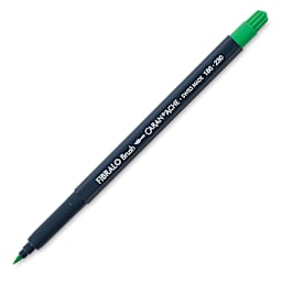 Caran d'Ache Fibralo Brush Markers - Single Green Brush Marker shown at angle and open