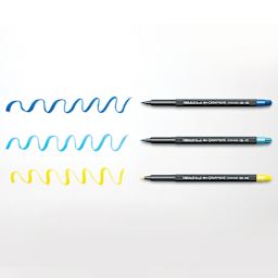 Caran d'Ache Fibralo Brush Markers, sample of brushstroke nib size next to three markers