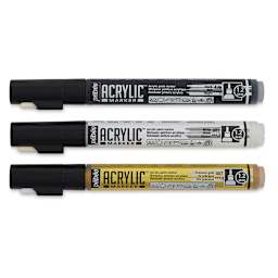 Pebeo Acrylic Markers - Capped Black, White, and Gold markers shown horizontally
