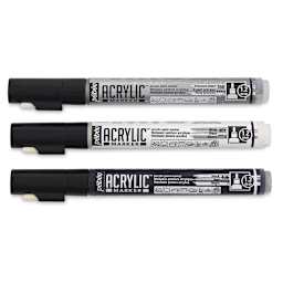 Pebeo Acrylic Markers - Capped Black, White, and Silver markers shown horizontally
