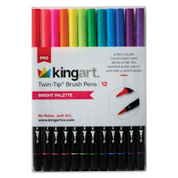 Kingart Twin-Tip Brush Pen Set - Bright, Set of 12, front of the packaging