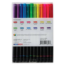 Kingart Twin-Tip Brush Pen Set - Bright, Set of 12, back of the packaging