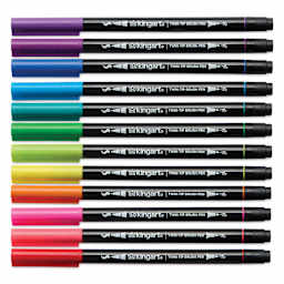 Kingart Twin-Tip Brush Pen Set - Bright, Set of 12, markers laid out with caps on