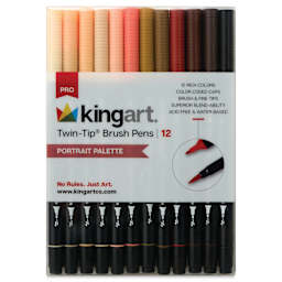Kingart Twin-Tip Brush Pen Set - Portrait, Set of 12, front of the packaging