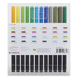 Kingart Twin-Tip Brush Pen Set - Set of 24, back of the packaging showing color chart