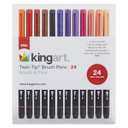 Kingart Twin-Tip Brush Pen Set - Set of 24, front of the packaging