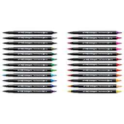 Kingart Twin-Tip Brush Pen Set - Set of 24, markers laid out with caps removed
