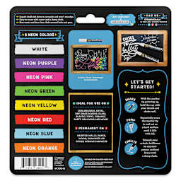 VersaChalk Wet Erase Liquid Chalk Markers - Set of 8, Neon Colors, Bold Tip, back of packaging