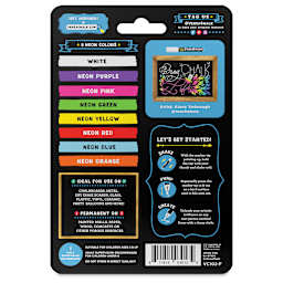 VersaChalk Wet Erase Liquid Chalk Markers - Set of 8, Neon Colors, Fine Tip, back of packaging