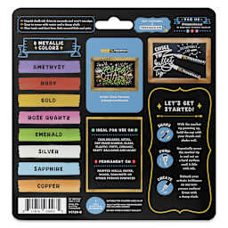 VersaChalk Wet Eraser Liquid Chalk Markers - Set of 8, Metallic Colors, Bold Tip, back of packaging