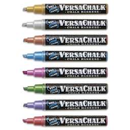 VersaChalk Wet Eraser Liquid Chalk Markers - Set of 8, Metallic Colors, Bold Tip, cap off