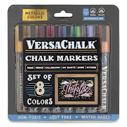 VersaChalk Wet Eraser Liquid Chalk Markers - Set of 8, Metallic Colors, Bold Tip, front of packaging