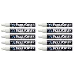 VersaChalk Wet Erase Liquid Chalk Markers - White, 5 mm, Set of 10, Bold Tip, cap off