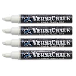 VersaChalk Wet Erase Liquid Chalk Markers - White, 5 mm, Set of 4, Bold Tip, cap off