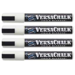 VersaChalk Wet Erase Liquid Chalk Markers - White, 5 mm, Set of 4, Bold Tip, cap on