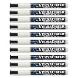 VersaChalk Wet Erase Liquid Chalk Markers - White, 3 mm, Set of 10, Fine Tip, cap on