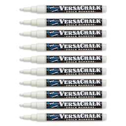 VersaChalk Wet Erase Liquid Chalk Markers - White, 3 mm, Set of 10, Fine Tip, cap of