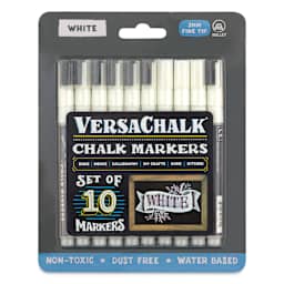 VersaChalk Wet Erase Liquid Chalk Markers - White, 3 mm, Set of 10, Fine Tip, front of pack