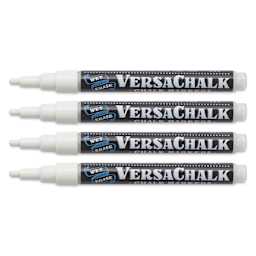 VersaChalk Wet Erase Liquid Chalk Markers - White, 3 mm, Set of 4, Fine Tip, cap off