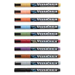 VersaChalk Wet Erase Liquid Chalk Markers - Classic Colors, 3 mm, Set of 10, Fine Tip, cap on