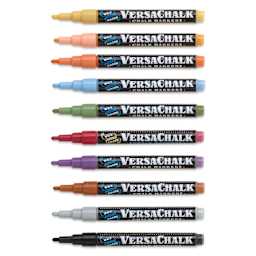 VersaChalk Wet Erase Liquid Chalk Markers - Classic Colors, 3 mm, Set of 10, Fine Tip, cap off