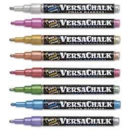 VersaChalk Wet Erase Liquid Chalk Markers - Metallic Colors, 3 mm, Set of 8, Fine Tip, cap off