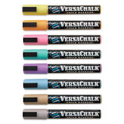 VersaChalk Wet Erase Liquid Chalk Markers - Pastel Colors, 5 mm, Set of 8, Bold Tip, cap on