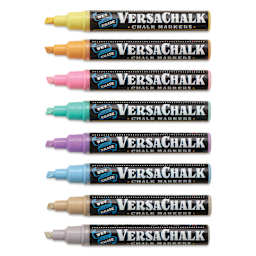 VersaChalk Wet Erase Liquid Chalk Markers - Pastel Colors, 5 mm, Set of 8, Bold Tip, caps off