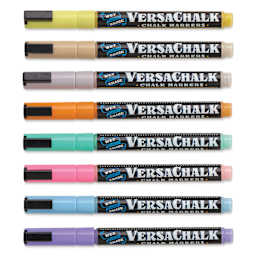 VersaChalk Wet Erase Liquid Chalk Markers - Pastel Colors, 3 mm, Set of 8, Fine Tip, cap on
