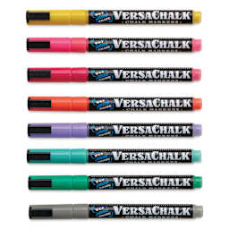 VersaChalk Wet Erase Liquid Chalk Markers - Vivid Colors, 3 mm, Set of 8, Fine Tip, cap on