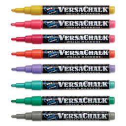 VersaChalk Wet Erase Liquid Chalk Markers - Vivid Colors, 3 mm, Set of 8, Fine Tip, cap off