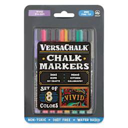 VersaChalk Wet Erase Liquid Chalk Markers - Vivid Colors, 3 mm, Set of 8, Fine Tip, front of the pack