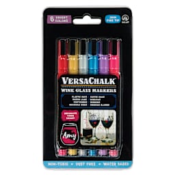 VersaChalk Wet Erase Liquid Chalk Wine Glass Markers - Bright Colors, Set of 6, front of the packaging