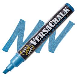 VersaChalk Wet Erase Liquid Chalk Marker - Metallic Sapphire, 5 mm, Bold Tip, swatch and marker