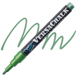 VersaChalk Wet Erase Liquid Chalk Marker - Metallic Emerald, 3 mm, swatch and marker