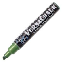 VersaChalk Wet Erase Liquid Chalk Marker - Metallic Emerald, 5 mm, Bold Tip, cap off