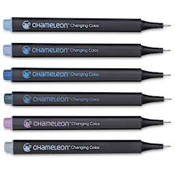 Chameleon Fineliner Pens - Set of 6, Cool Colors (with caps off)