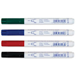 Edding Permanent Marker - Assorted Colors, 400 Series, Set of 4, markers laid out with caps on