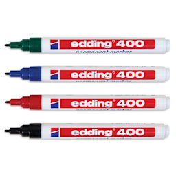 Edding Permanent Marker - Assorted Colors, 400 Series, Set of 4, markers laid out with caps off