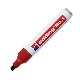 Edding Permanent Marker - Red, No.1, Chisel Nib, 1-5 mm (with cap off)