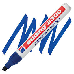 Edding Permanent Marker - Blue, 3300, Chisel Nib, 1-5 mm marker and swatch