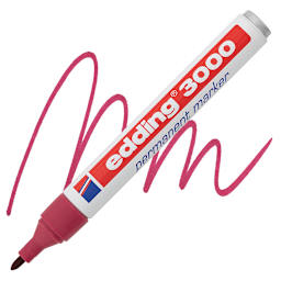 Edding Permanent Marker - Carmine Red, 3000, Bullet Nib marker and swatch