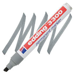 Edding Permanent Marker - Grey, 3300, Chisel Nib, 1-5 mm marker and swatch