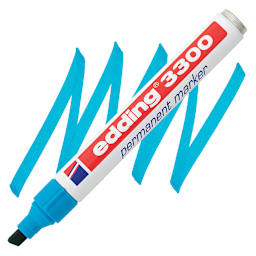 Edding Permanent Marker - Light Blue, 3300, Chisel Nib, 1-5 mm marker and swatch