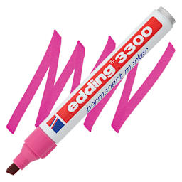 Edding Permanent Marker - Pink, 3300, Chisel Nib, 1-5 mm marker and swatch