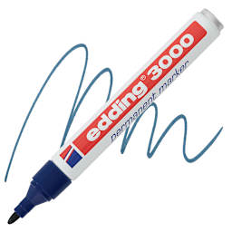 Edding Permanent Marker - Steel Blue, 3000, Bullet Nib marker and swatch