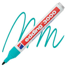 Edding Permanent Marker - Turquoise, 3000, Bullet Nib marker and swatch